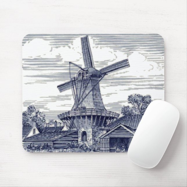 Mörk blått Antique Delft Blue Netherlands Kvarn Musmatta (Med mus)