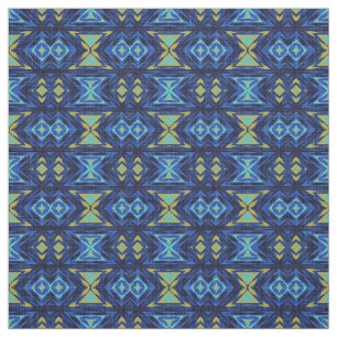 Mörk blått Aqua Turquise Grönt Gult Ethnic look Tyg