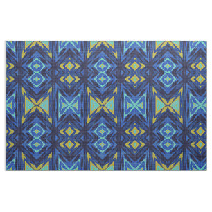 Mörk blått Aqua Turquise Grönt Gult Ethnic look Tyg