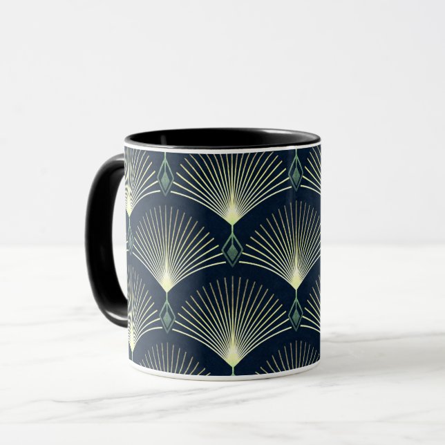 Mörk blått Art Deco Snyggt Geometric Mönster Mugg (Framsida vänster)