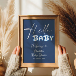 Mörk blått babyvisning för hej Baby Elegant Välkom Poster