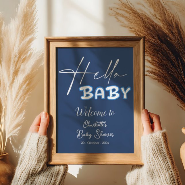 Mörk blått babyvisning för hej Baby Elegant Välkom Poster (Skapare uppladdad)