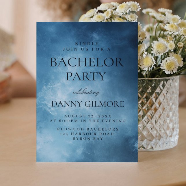 Mörk blått Bachelor-part med enkel och Elegant Inbjudningar (Skapare uppladdad)