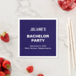 Mörk blått Bachelor Party-Pappersservett Pappersservett<br><div class="desc">Mörk blått och oformaterad textkandidat, papper napkin, en design för grupper att bli eller värdar som ser blått som en symbol för tillit och lojalitet och föredrar oformaterad text utan någon bakgrund inslag för att förbättra läsbarheten. Den vita text som kontrasterar mot den fasta mörk blått bakgrunden och användan av...</div>