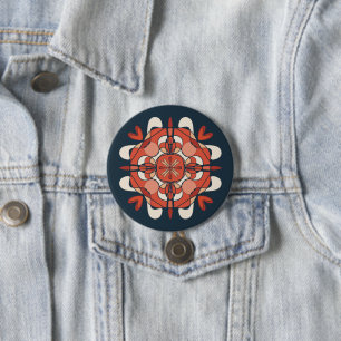 Mörk blått bakgrund för abstrakt Loely Red Mandala Knapp