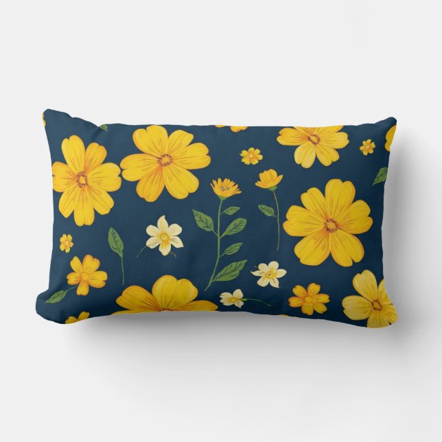 Mörk blått bakgrund Gula blommor Lumbarkudde (Framsida)