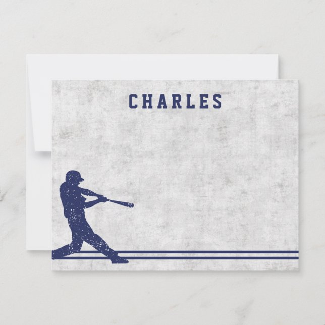 Mörk blått baseball silhouette personlig namn anteckningskort (Framsida)