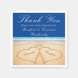 Mörk blått Beach 2 Hearearerna i Sand Bröllop Pappersservett