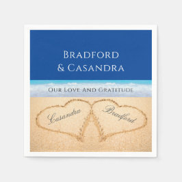 Mörk blått Beach Wedding 2 Hjärter i Sand Pappersservett