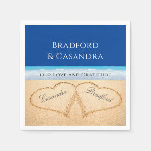 Mörk blått Beach Wedding 2 Hjärter i Sand Pappersservett