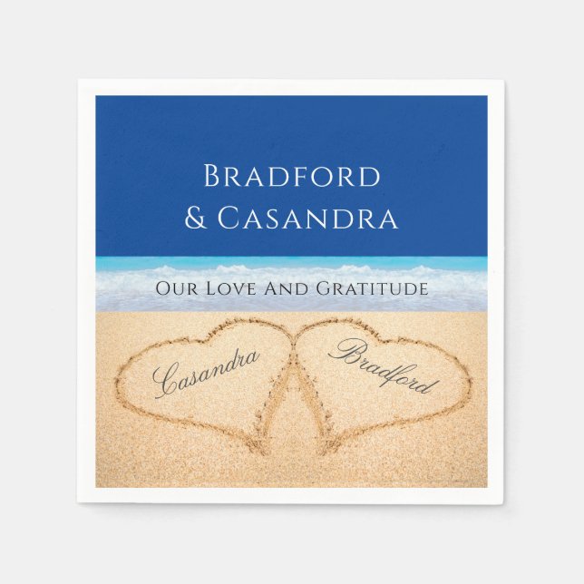 Mörk blått Beach Wedding 2 Hjärter i Sand Pappersservett (Framsidan)