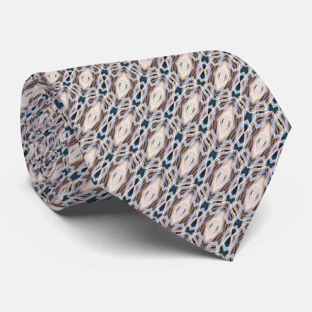 mörk blått beige art Deco-geometri Slips (Rullad)