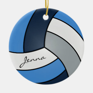 mörk blått, blå, vit och Grått volleyball Julgransprydnad Keramik