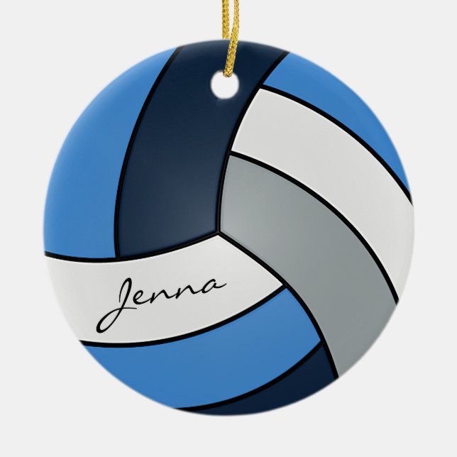 Mörk blått, blå, vit och Grått volleyball Julgransprydnad Keramik (Framsidan)