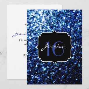 Mörk blått, blanka faux glitter gnistra Sweet 16 Inbjudningar