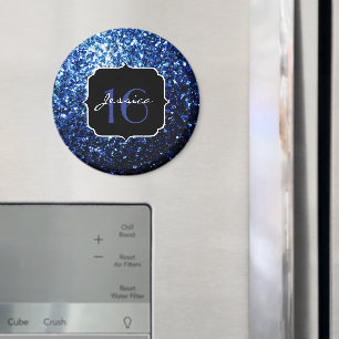 Mörk blått, blanka faux glitter gnistra Sweet 16 Magnet