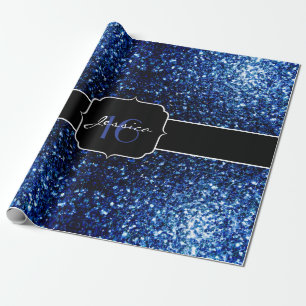 Mörk blått, blanka faux glitter gnistra Sweet 16 Presentpapper