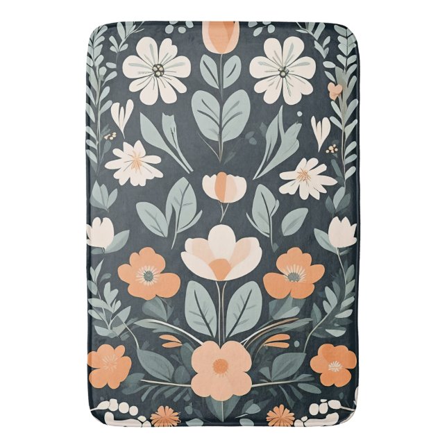 Mörk blått Blommigt Folk Badrumsmatta (Framsidan (Vertikal))