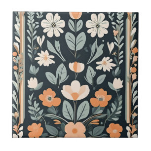 Mörk blått Blommigt Folk Kakelplatta