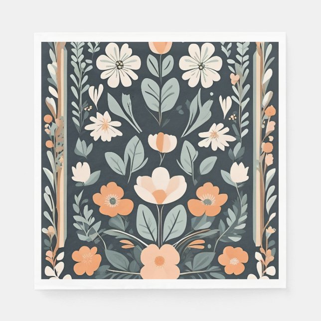 Mörk blått Blommigt Folk Pappersservett (Framsidan)