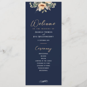 mörk blått blommigt för elegant, Bröllopsprogram Program