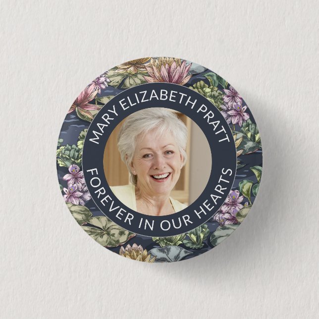 Mörk blått Blommigt - fotofunktionsknapp Knapp (Framsida)
