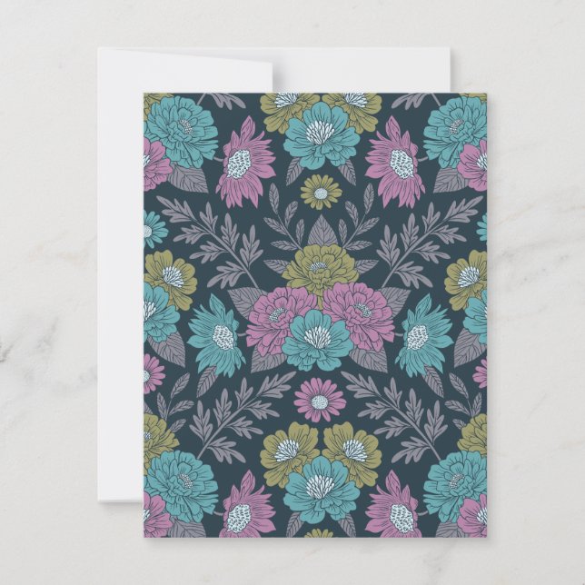 Mörk blått Blommigt, Grönt och Lila Anteckningskort (Framsida)