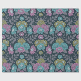Mörk blått Blommigt, Grönt och Lila Presentpapper