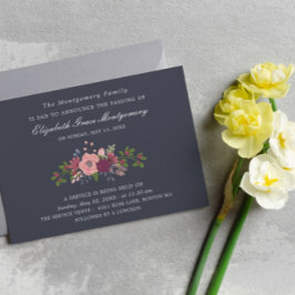 Mörk blått Blommigt Memorial Inbjudningar