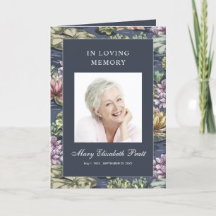 Mörk blått Blommigt multifoto-begravning Program