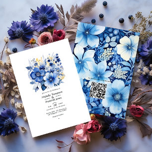 Mörk blått Blommigten Bröllop Inbjudningar