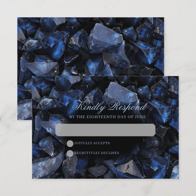 Mörk blått Boho Witch Crystals Black Bröllop OSA Kort (Fram/baksida)