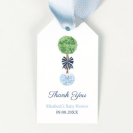 Mörk blått boxwood Topiary Baby Shower för parfyme Presentetikett