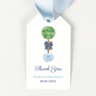 Mörk blått boxwood Topiary Baby Shower för parfyme Presentetikett