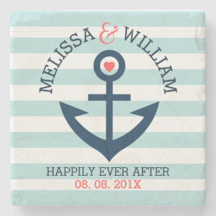 Mörk blått Bröllop Nautical Anchor Mint Rand Stenunderlägg