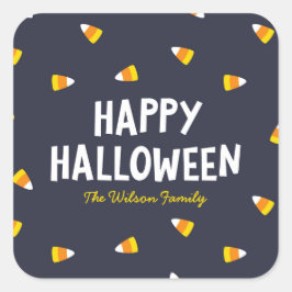 Mörk blått Candy corn Happy halloween Fyrkantigt Klistermärke