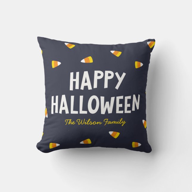 Mörk blått Candy corn Happy halloween Kudde (Framsida)