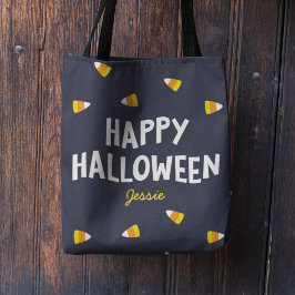 Mörk blått Candy corn Happy halloween Tygkasse