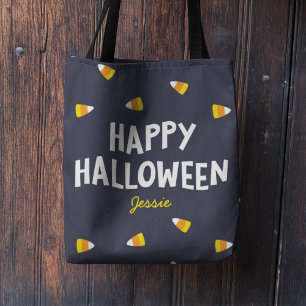 Mörk blått Candy corn Happy halloween Tygkasse