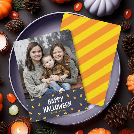 Mörk blått Candy corn Photo Happy halloween Kort