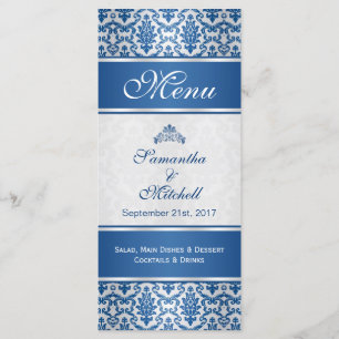 Mörk blått damm på silver Menu Meny