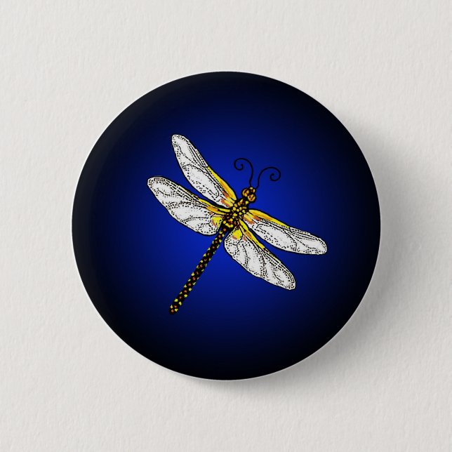 Mörk blått Dragonfly Dragonflies Button Knapp (Framsida)