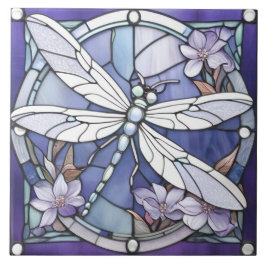 Mörk blått Dragonfly, fastsatt glasblomma Kakelplatta