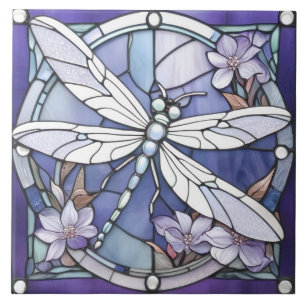 Mörk blått Dragonfly, fastsatt glasblomma Kakelplatta