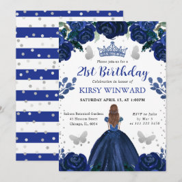 Mörk blått Dress Red Hair Princess Birthday Inbjudningar