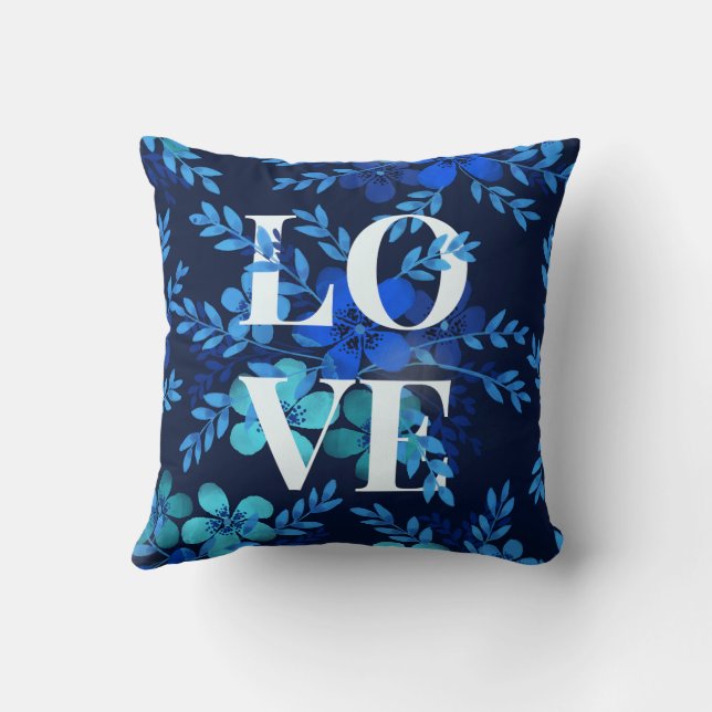 Mörk blått Elegant Cute Blommigt Kärlek Romantic F Kudde (Baksida)