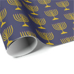 Mörk blått elegant | Hanukkah | MENORAH Presentpapper<br><div class="desc">Elegant mörk midnattblått MENORAH Wrapping Papper,  som med faux guld menorah i ett ruttet mönster. Detta är en minimalistisk,  enkel utformning av eleganten,  som är särskilt lämplig för hanukkah-gåvslag eller -hantverk.</div>