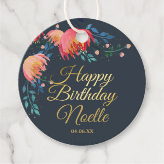 Mörk blått, Elegant, Whimsical Flowers, Guld accen Gåvor Etiketter