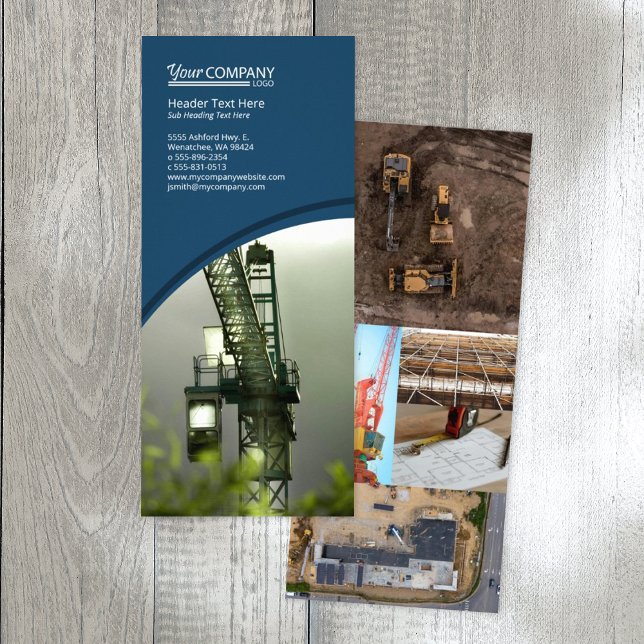 Mörk blått, färgade foton reklamkort (navy blue company branded rack card, blue brochure template with logo, blue flyer design)