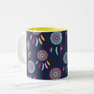 Mörk blått färgstarka Dreamcatchers Två-Tonad Mugg